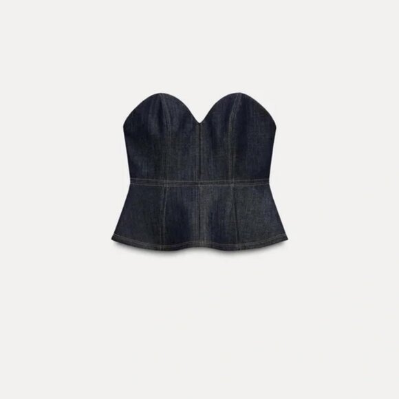 ZARA ZW COLLECTION DENIM PEPLUM BUSTIER - Picture 3 of 7